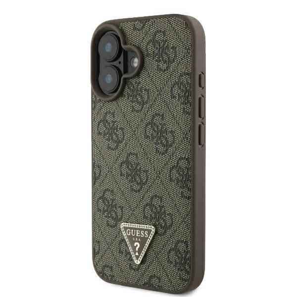 Husa pentru Apple iPhone 16, Guess, Crossbody 4G Triangle Strass, Maro