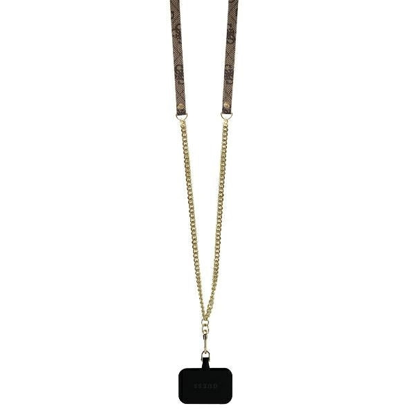 Husa pentru Apple iPhone 16, Guess, Crossbody 4G Triangle Strass, Maro