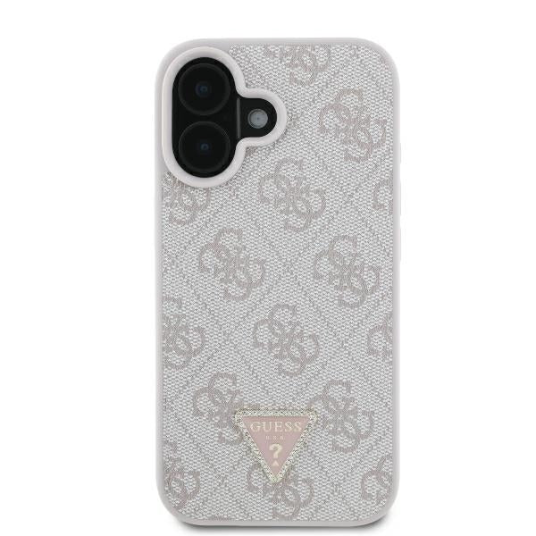 Husa pentru Apple iPhone 16, Guess, Crossbody 4G Triangle Strass, Roz