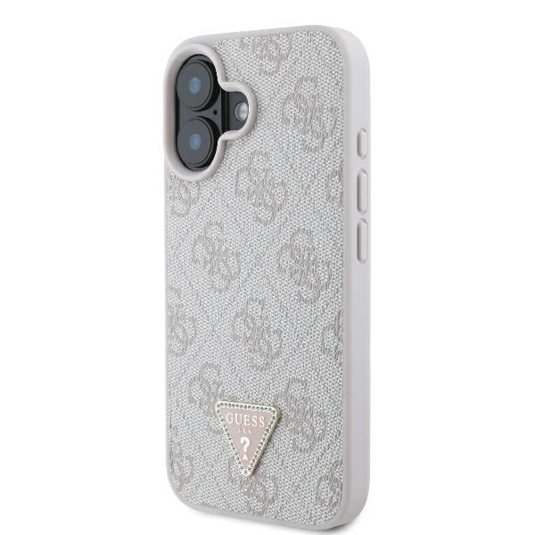 Husa pentru Apple iPhone 16, Guess, Crossbody 4G Triangle Strass, Roz