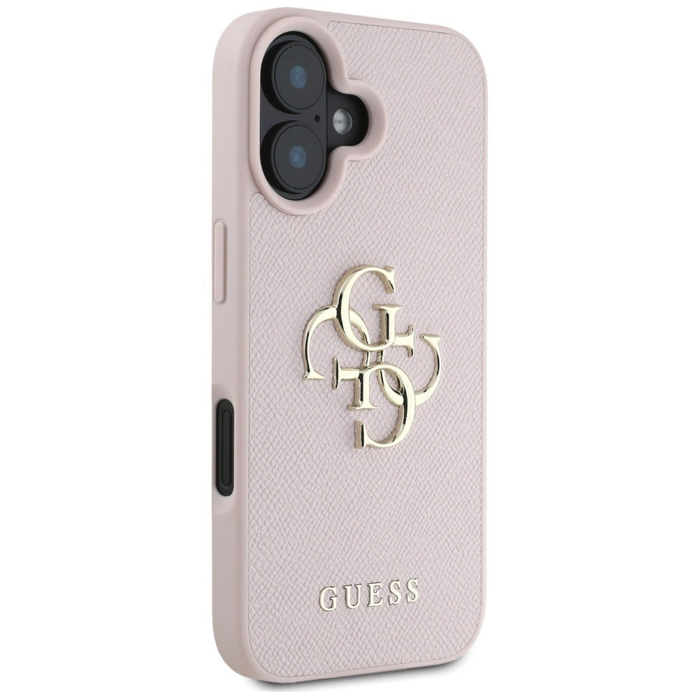 Husa pentru Apple iPhone 16, Guess, Grained Big 4G Logo Small Classic Logo, Roz
