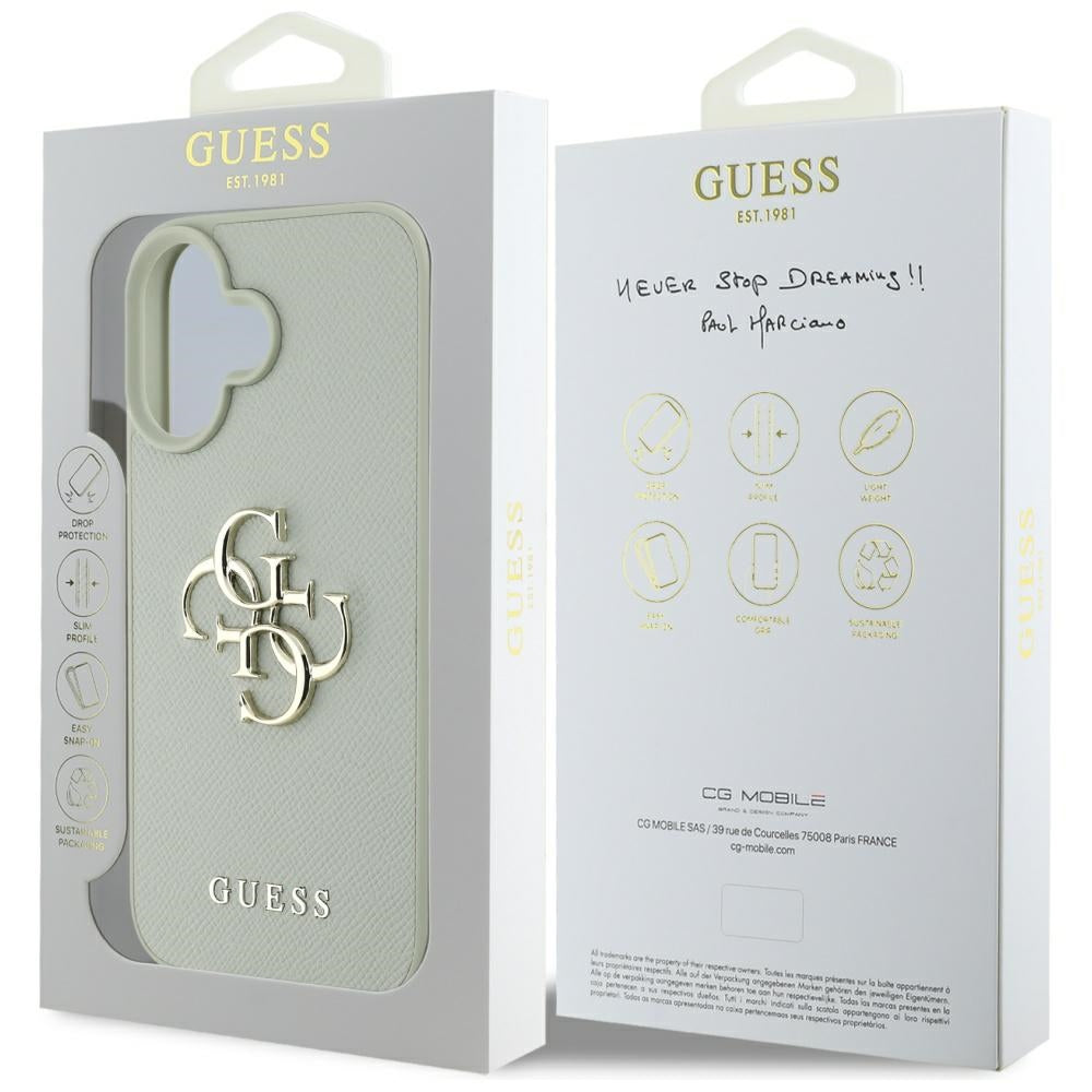 Husa pentru Apple iPhone 16, Guess, Grained Big 4G Logo Small Classic Logo, Verde