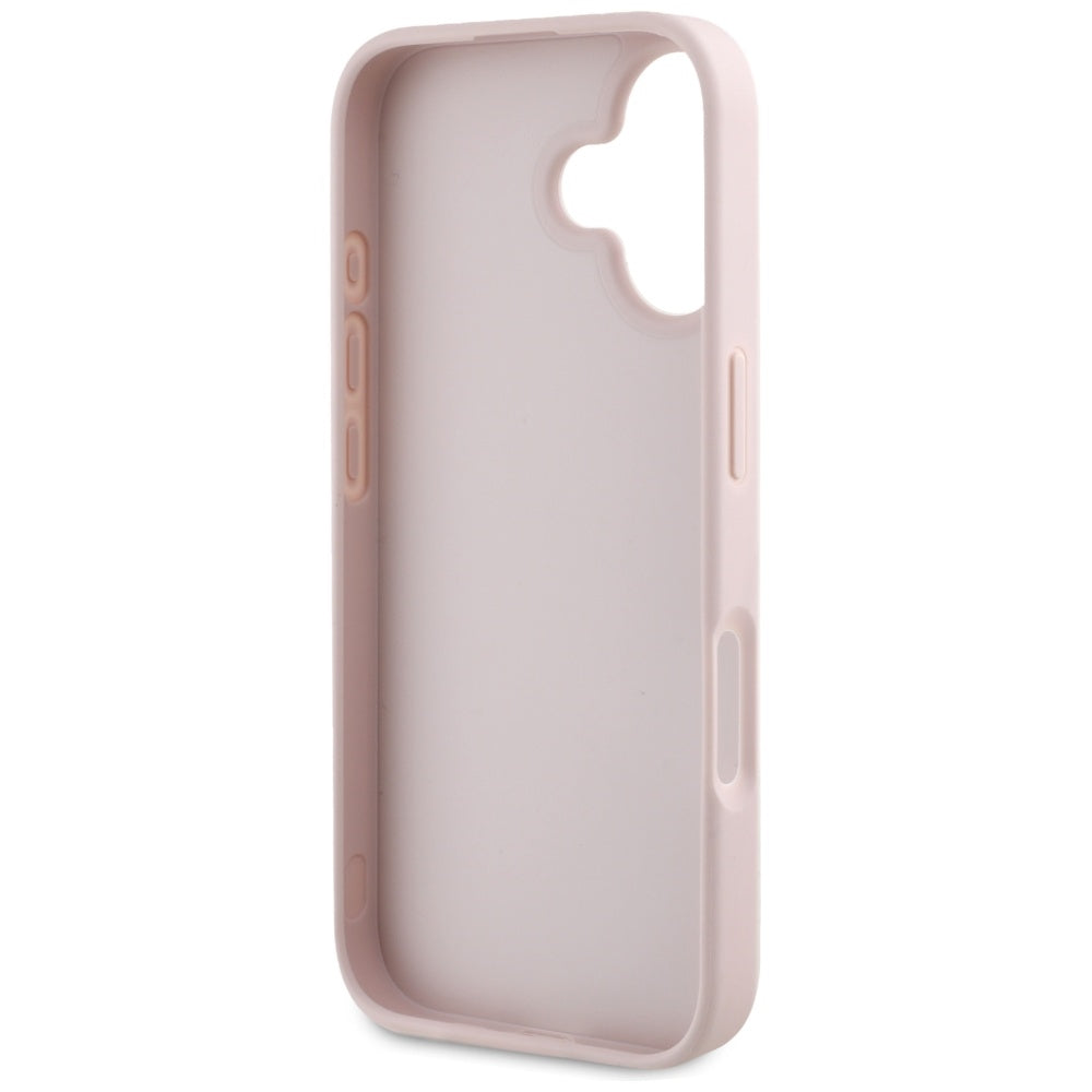 Husa pentru Apple iPhone 16, Guess, Hot Stamp 4G Pattern Triangle Logo, Roz