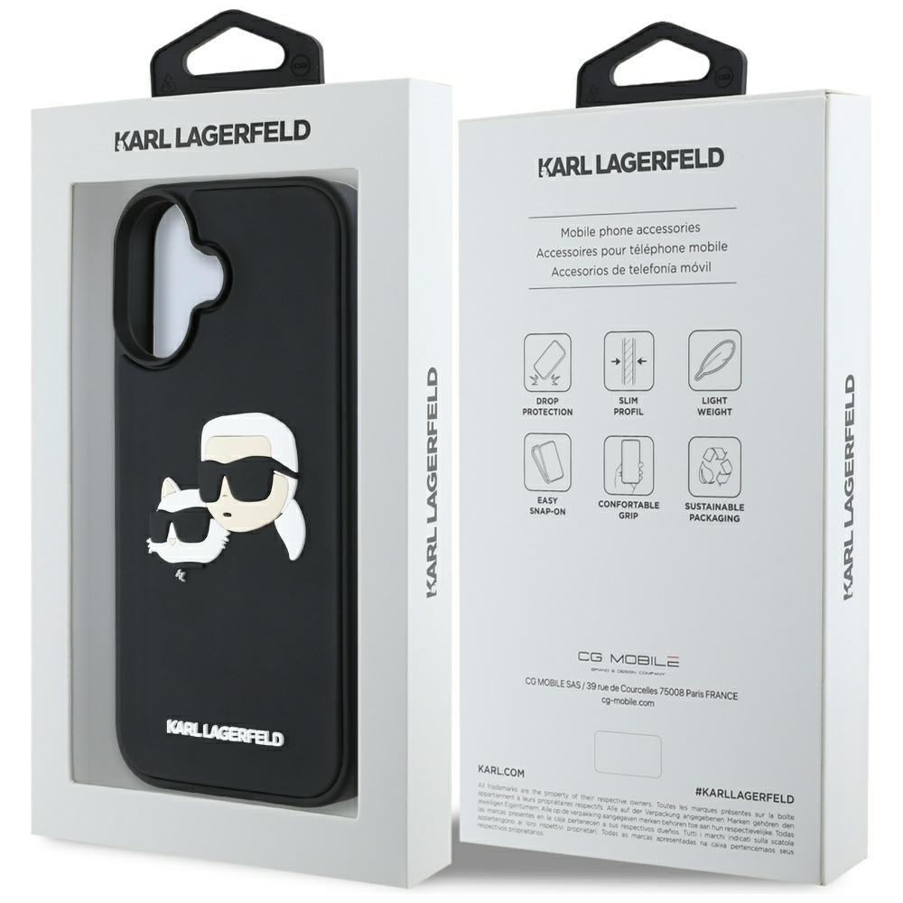 Husa pentru Apple iPhone 16, Karl Lagerfeld, 3D Rubber Karl & Choupette, Neagra
