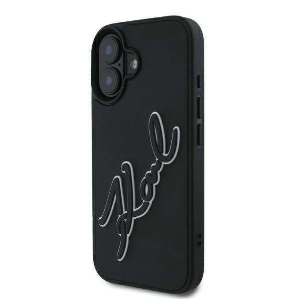 Husa pentru Apple iPhone 16, Karl Lagerfeld, 3D Rubber Signature, Neagra