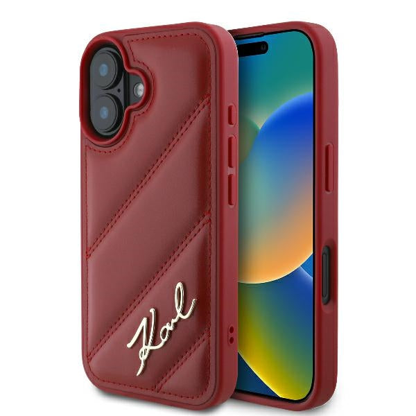 Husa pentru Apple iPhone 16, Karl Lagerfeld, Diagonal Quilted Script, Rosie