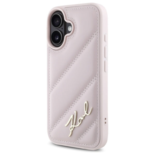 Husa pentru Apple iPhone 16, Karl Lagerfeld, Diagonal Quilted Script, Roz