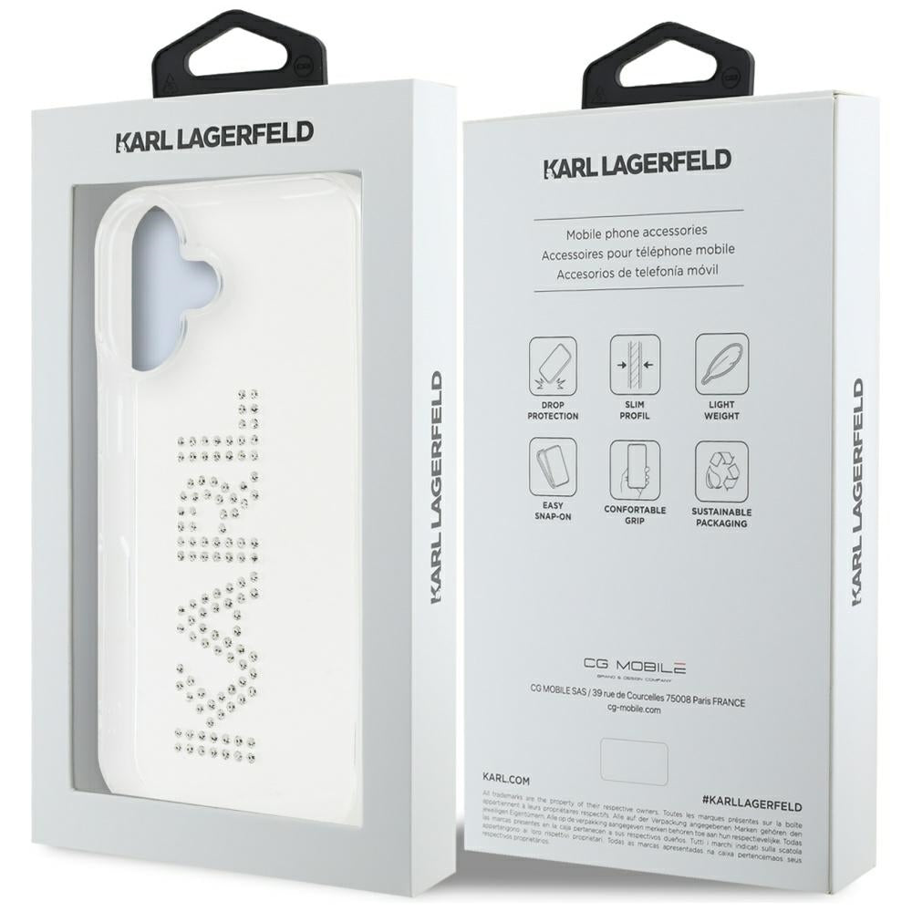 Husa pentru Apple iPhone 16, Karl Lagerfeld, IML Rhinestones Transparent Logo, Transparenta