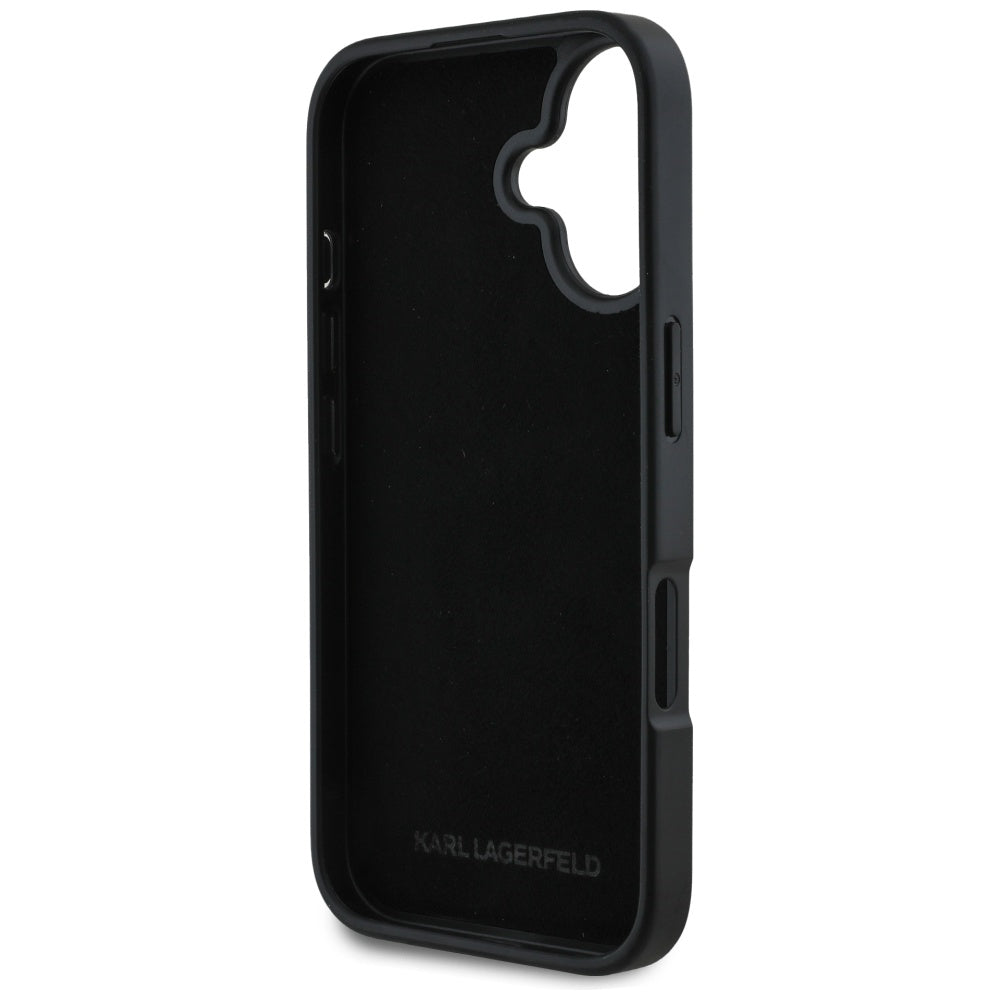 Husa pentru Apple iPhone 16, Karl Lagerfeld, Metal Signature, Neagra
