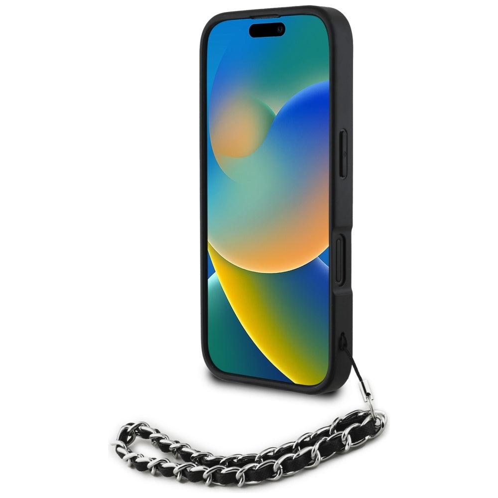 Husa pentru Apple iPhone 16, Karl Lagerfeld, Saffiano Crystals & Charm, Neagra