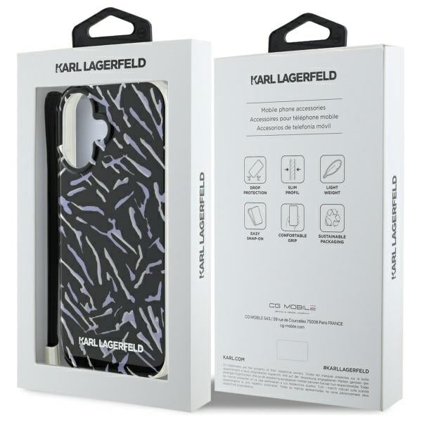 Husa pentru Apple iPhone 16, Karl Lagerfeld, Zebra with Cord Strap, Mov