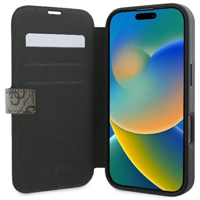 Husa pentru Apple iPhone 16 Plus, Guess, 4G Book, Maro
