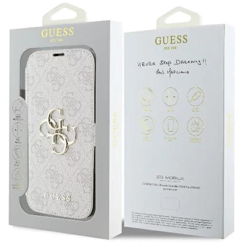 Husa pentru Apple iPhone 16 Plus, Guess, 4G Book, Roz