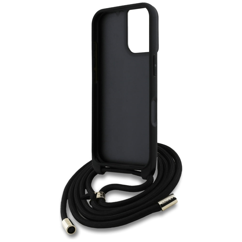 Husa pentru Apple iPhone 16 Plus, Guess, 4G CBDY Big Logo with Cord Strap, Neagra
