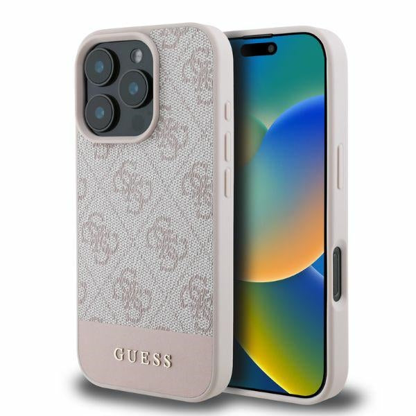 Husa pentru Apple iPhone 16 Pro, Guess, 4G Bottom Stripe, Roz