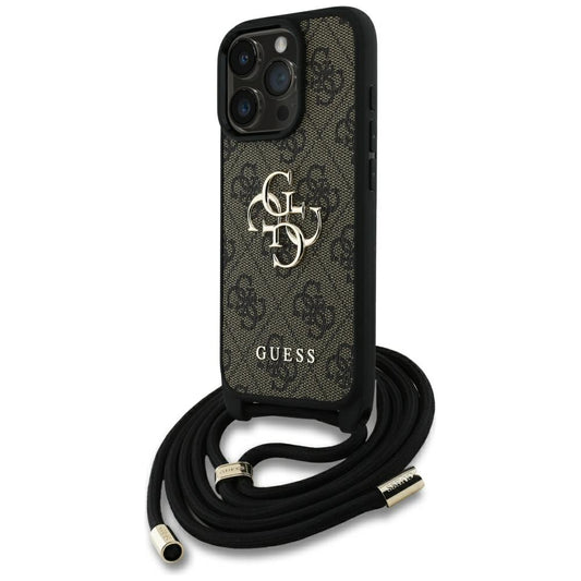 Husa pentru Apple iPhone 16 Pro, Guess, 4G CBDY Big Logo with Cord Strap, Maro