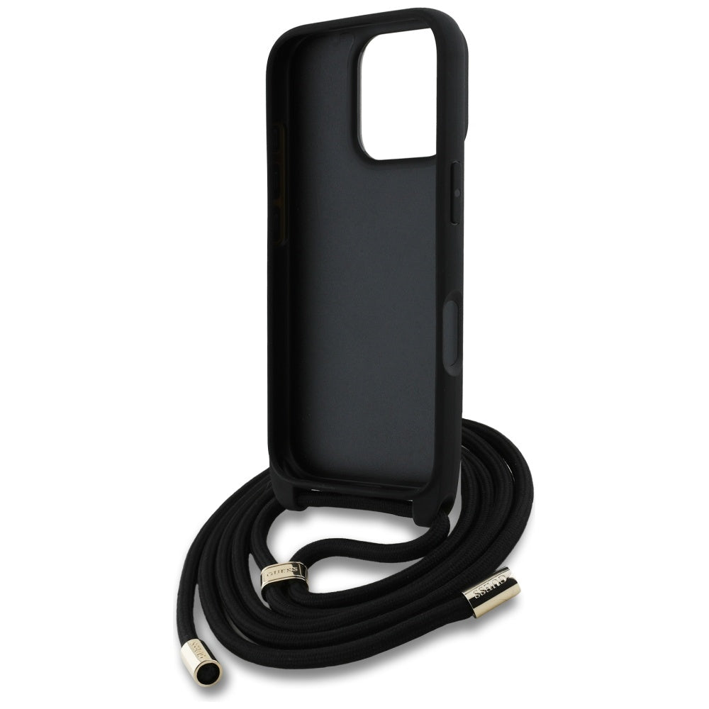 Husa pentru Apple iPhone 16 Pro, Guess, 4G CBDY Big Logo with Cord Strap, Maro