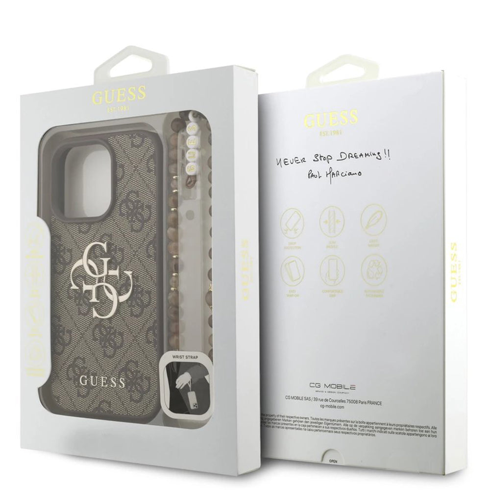 Husa pentru Apple iPhone 16 Pro, Guess, 4G Classic Logo with Strap, Maro