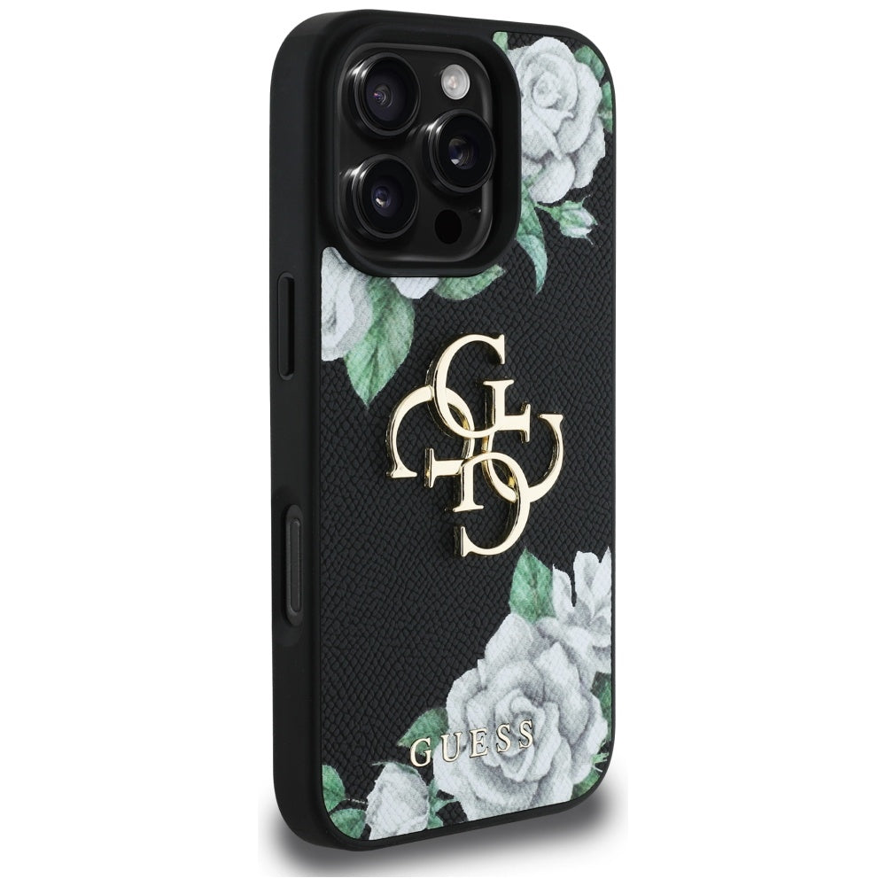 Husa pentru Apple iPhone 16 Pro, Guess, 4G Grained Roses Big Logo, Neagra