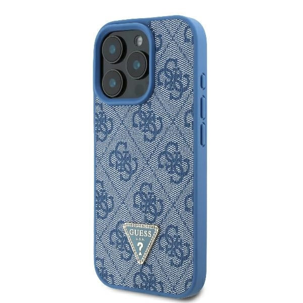 Husa pentru Apple iPhone 16 Pro, Guess, Crossbody 4G Triangle Strass, Albastra