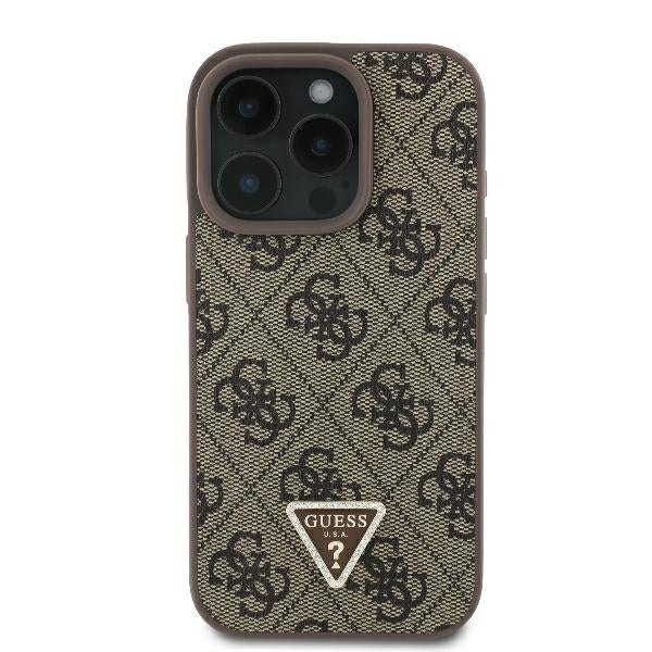 Husa pentru Apple iPhone 16 Pro, Guess, Crossbody 4G Triangle Strass, Maro