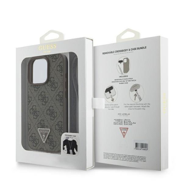 Husa pentru Apple iPhone 16 Pro, Guess, Crossbody 4G Triangle Strass, Maro