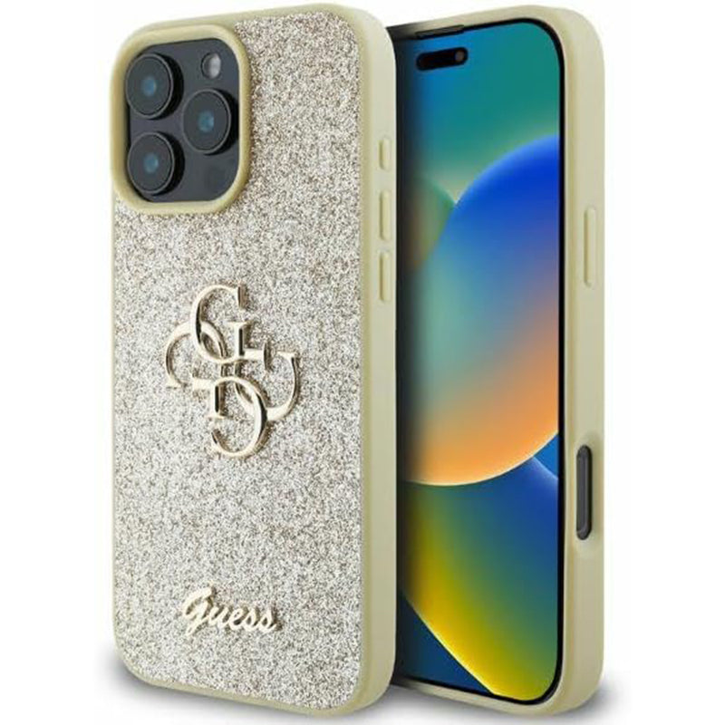 Husa pentru Apple iPhone 16 Pro, Guess, Fixed Glitter Big 4G, Aurie