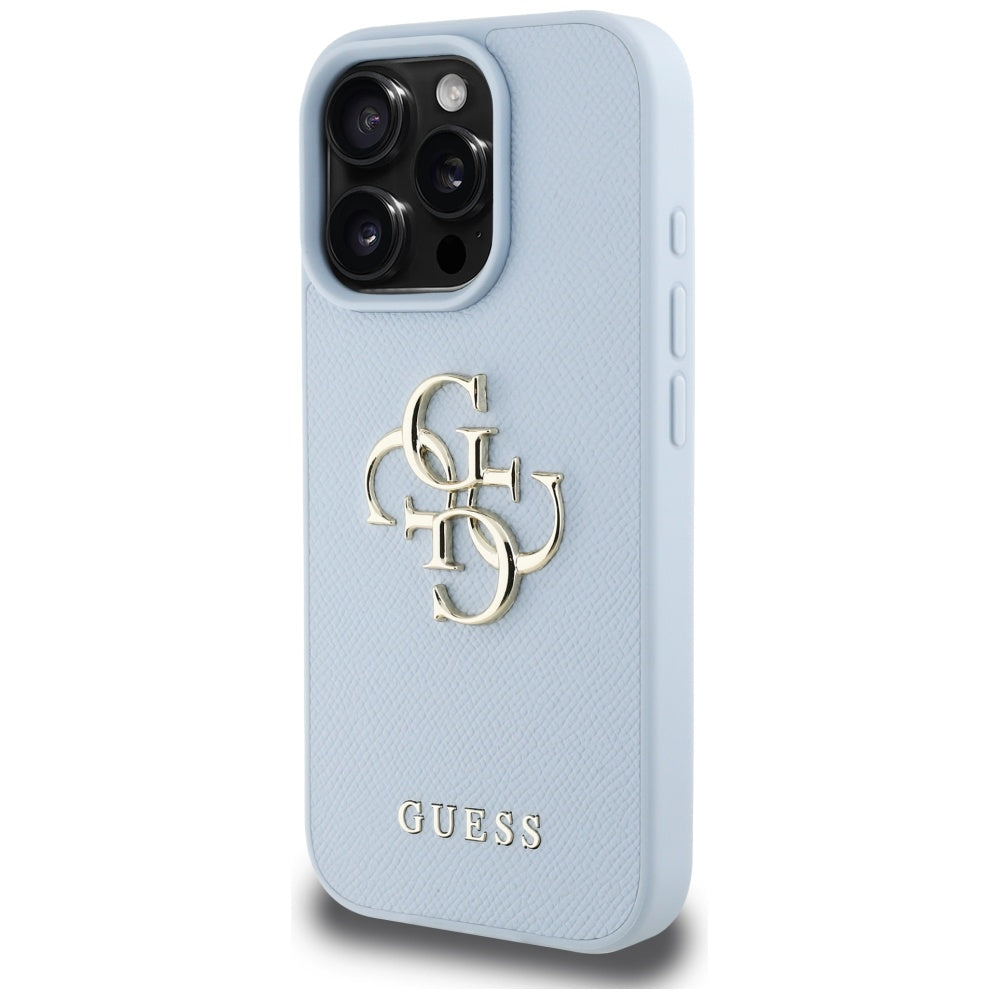 Husa pentru Apple iPhone 16 Pro, Guess, Grained Big 4G Logo Small Classic Logo, Albastra