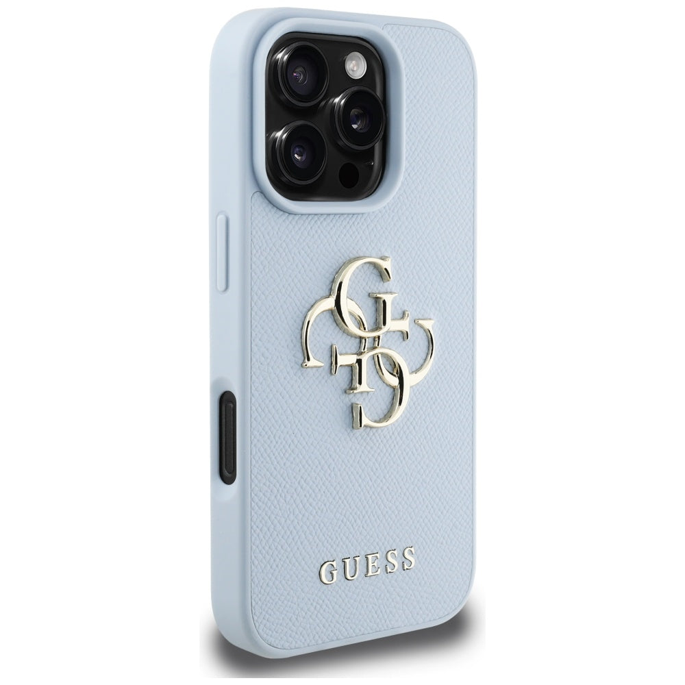 Husa pentru Apple iPhone 16 Pro, Guess, Grained Big 4G Logo Small Classic Logo, Albastra