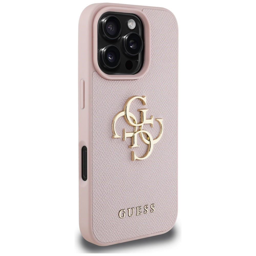 Husa pentru Apple iPhone 16 Pro, Guess, Grained Big 4G Logo Small Classic Logo, Roz