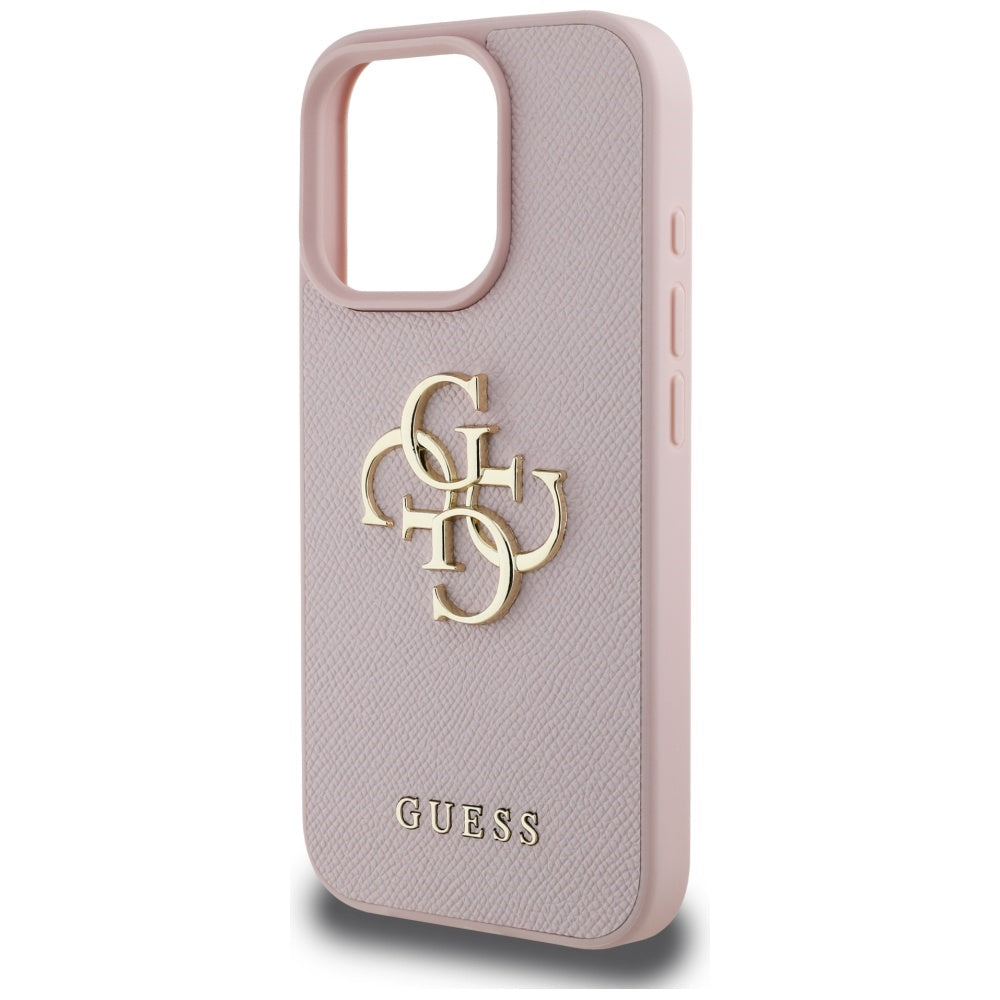 Husa pentru Apple iPhone 16 Pro, Guess, Grained Big 4G Logo Small Classic Logo, Roz