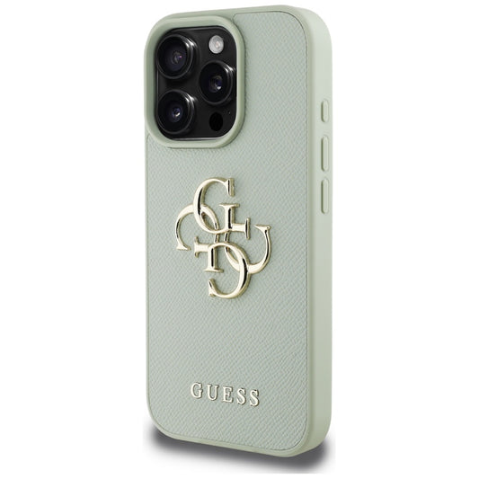 Husa pentru Apple iPhone 16 Pro, Guess, Grained Big 4G Logo Small Classic Logo, Verde