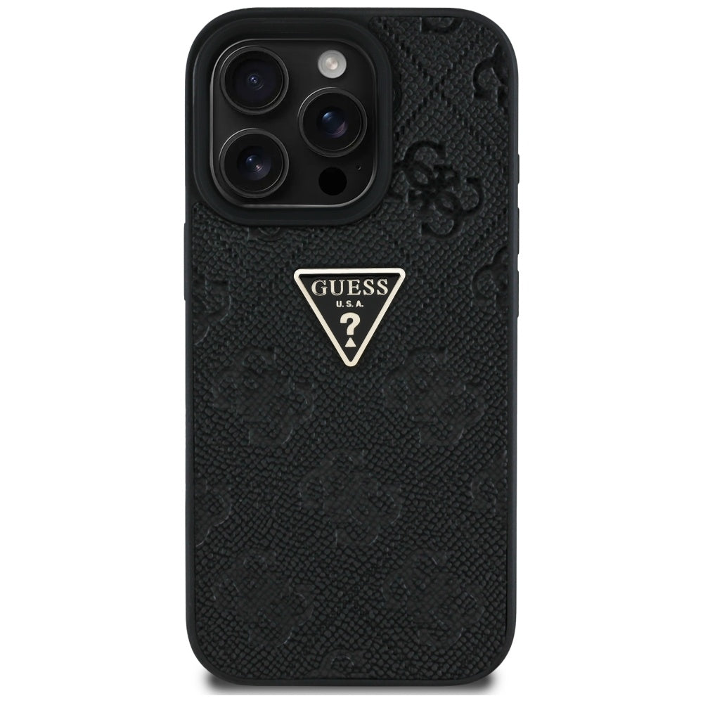 Husa pentru Apple iPhone 16 Pro, Guess, Hot Stamp 4G Pattern Triangle Logo, Neagra