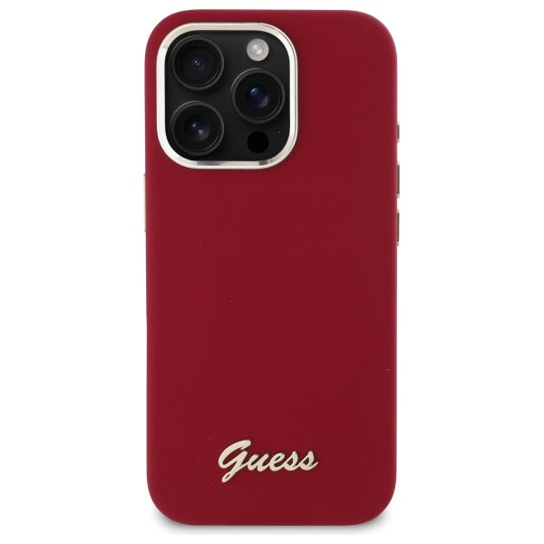 Husa pentru Apple iPhone 16 Pro, Guess, Script Metal Logo, Rosie