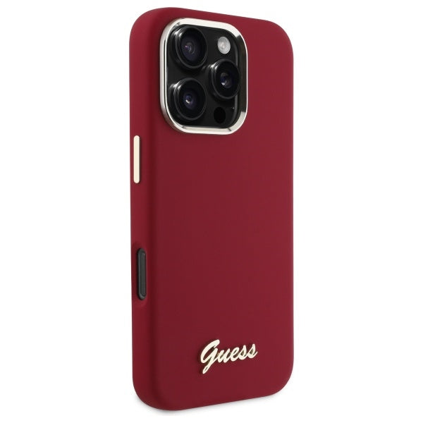 Husa pentru Apple iPhone 16 Pro, Guess, Script Metal Logo, Rosie