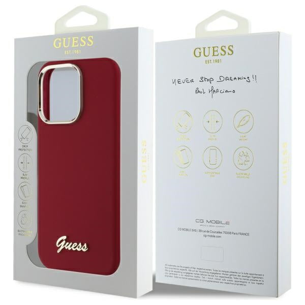 Husa pentru Apple iPhone 16 Pro, Guess, Script Metal Logo, Rosie