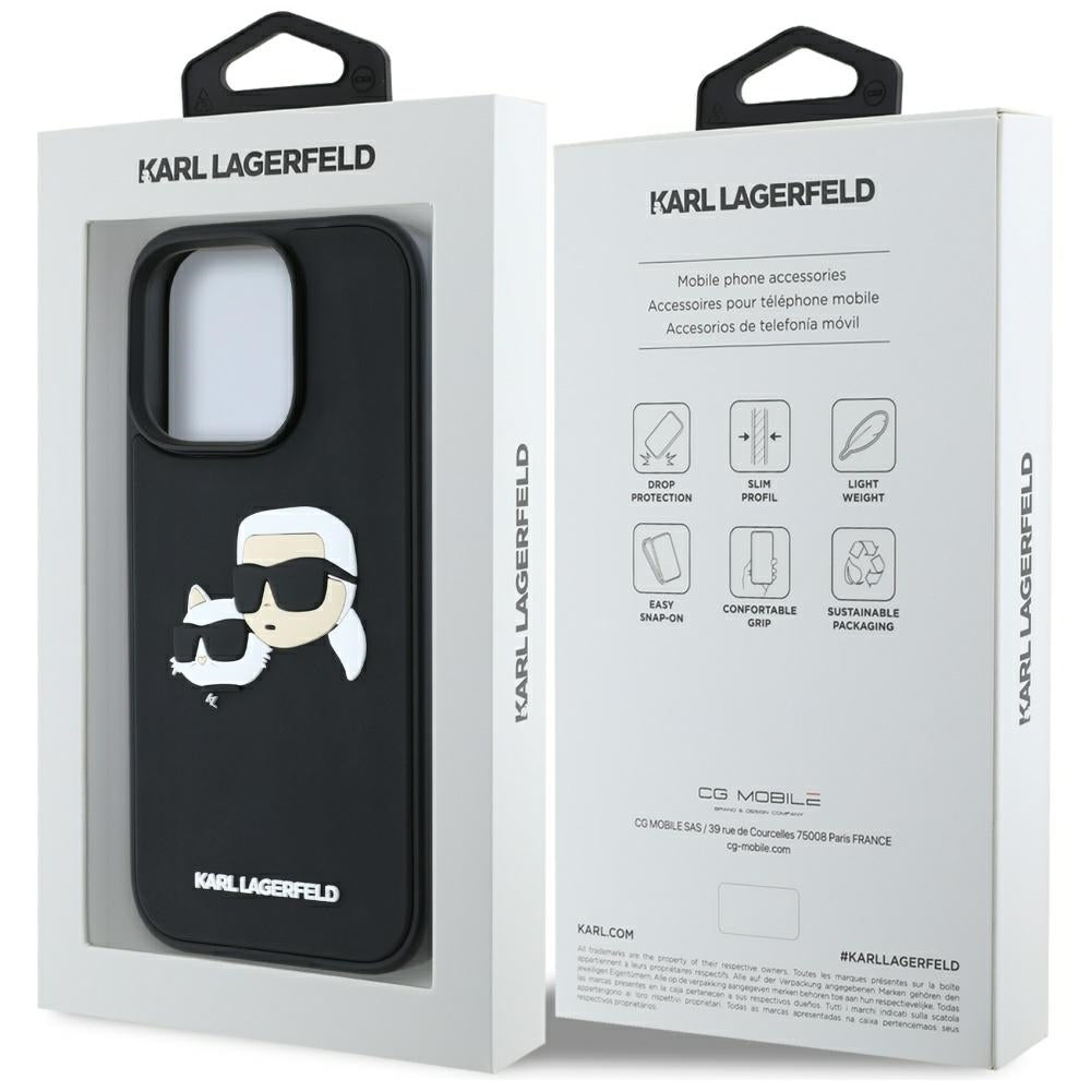 Husa pentru Apple iPhone 16 Pro, Karl Lagerfeld, 3D Rubber Karl & Choupette, Neagra