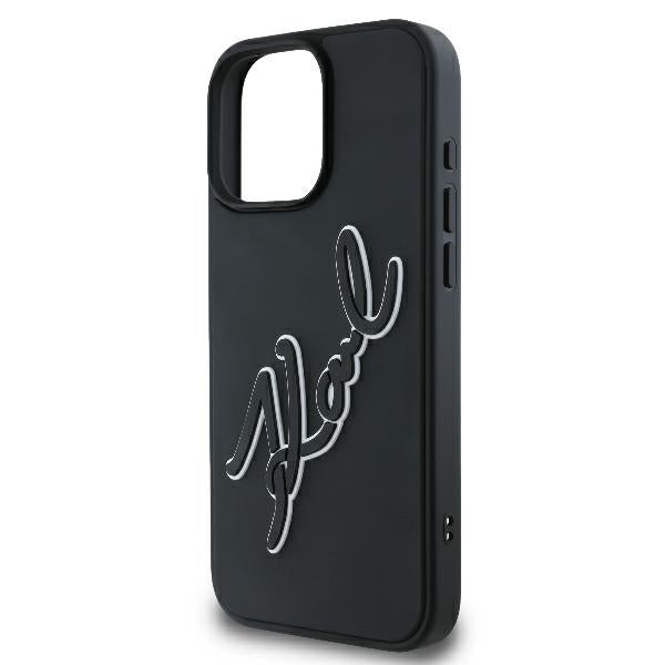 Husa pentru Apple iPhone 16 Pro, Karl Lagerfeld, 3D Rubber Signature, Neagra