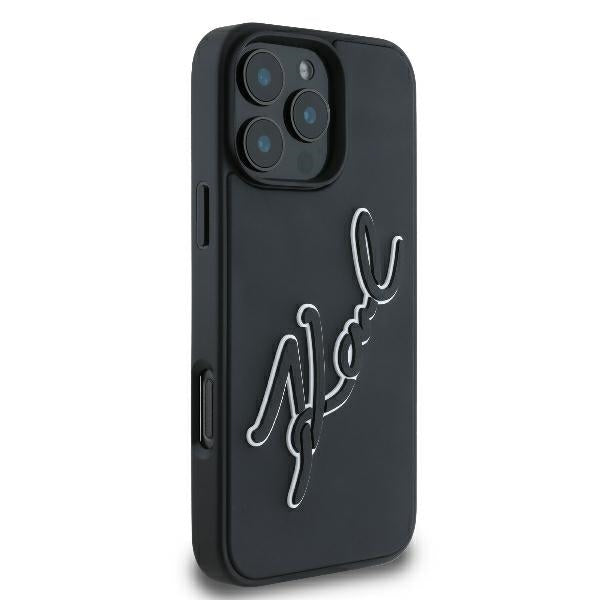 Husa pentru Apple iPhone 16 Pro, Karl Lagerfeld, 3D Rubber Signature, Neagra