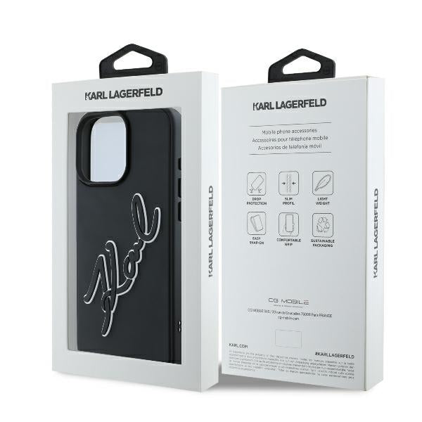 Husa pentru Apple iPhone 16 Pro, Karl Lagerfeld, 3D Rubber Signature, Neagra