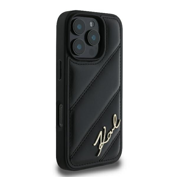 Husa pentru Apple iPhone 16 Pro, Karl Lagerfeld, Diagonal Quilted Script, Neagra