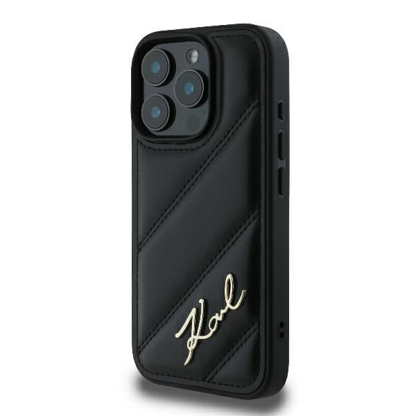 Husa pentru Apple iPhone 16 Pro, Karl Lagerfeld, Diagonal Quilted Script, Neagra