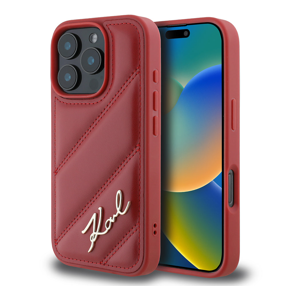 Husa pentru Apple iPhone 16 Pro, Karl Lagerfeld, Diagonal Quilted Script, Rosie