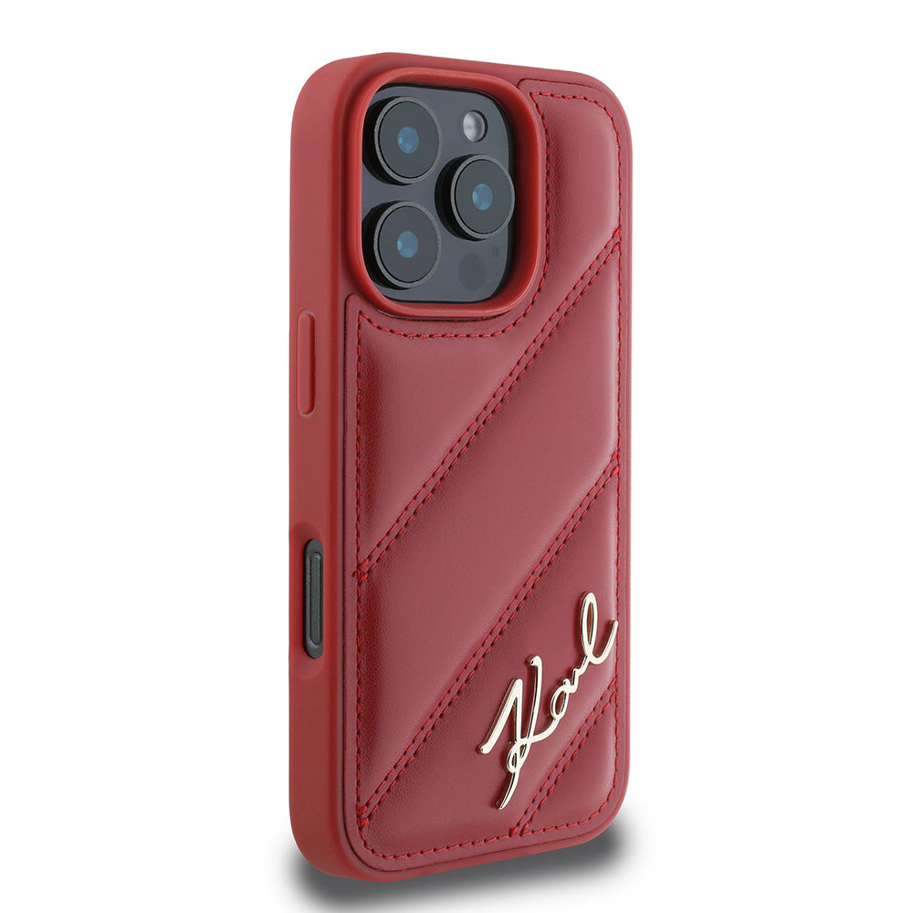Husa pentru Apple iPhone 16 Pro, Karl Lagerfeld, Diagonal Quilted Script, Rosie