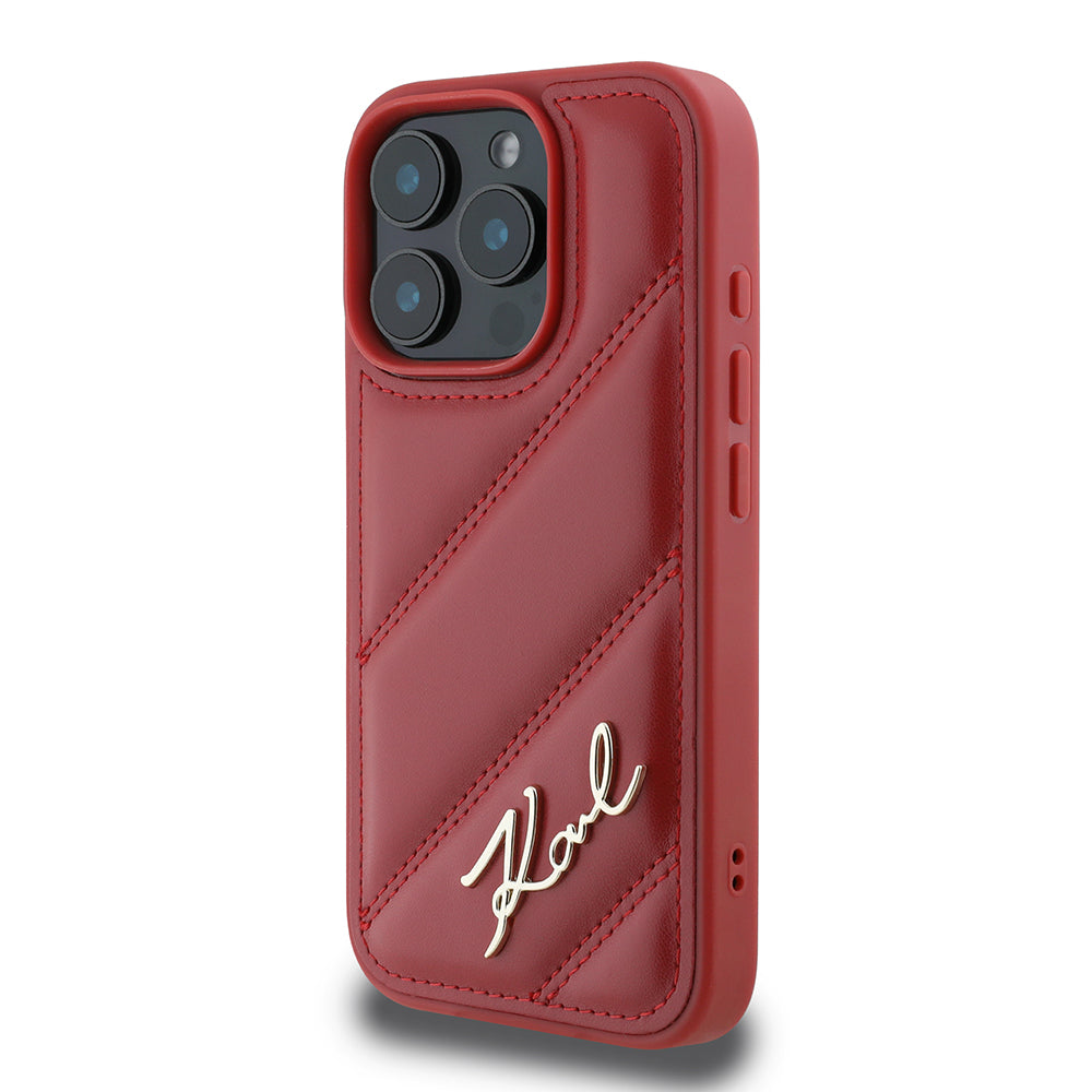 Husa pentru Apple iPhone 16 Pro, Karl Lagerfeld, Diagonal Quilted Script, Rosie
