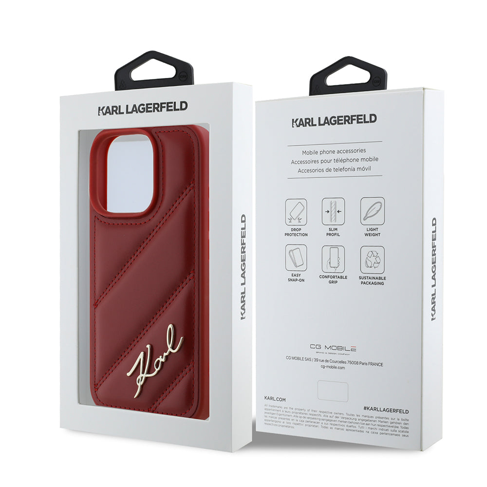 Husa pentru Apple iPhone 16 Pro, Karl Lagerfeld, Diagonal Quilted Script, Rosie