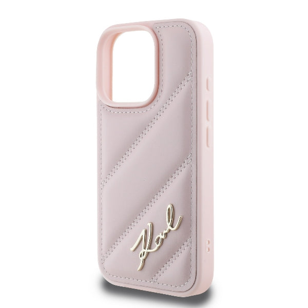 Husa pentru Apple iPhone 16 Pro, Karl Lagerfeld, Diagonal Quilted Script, Roz