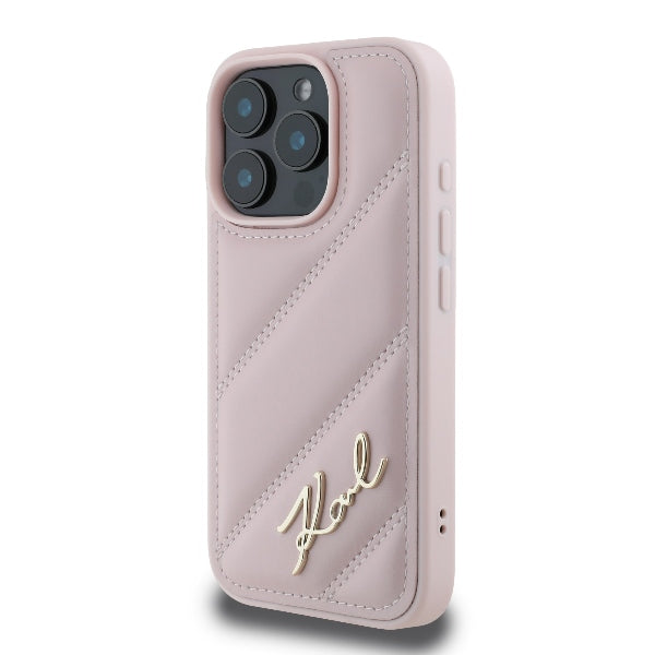 Husa pentru Apple iPhone 16 Pro, Karl Lagerfeld, Diagonal Quilted Script, Roz