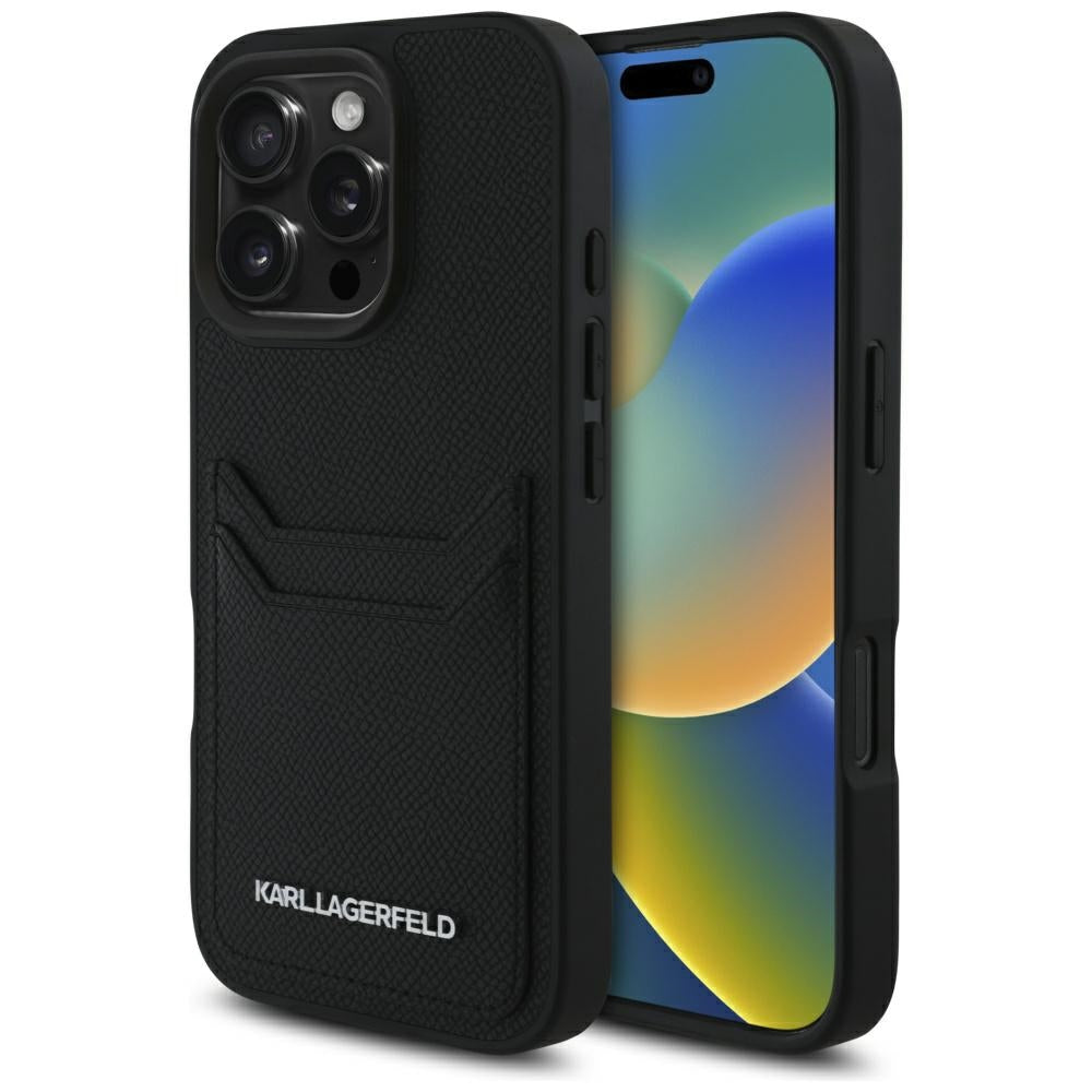 Husa pentru Apple iPhone 16 Pro, Karl Lagerfeld, Grained Cardslots, Neagra