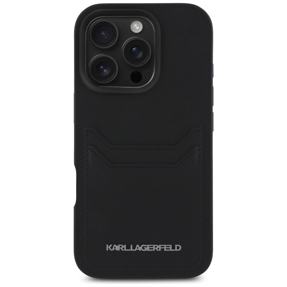 Husa pentru Apple iPhone 16 Pro, Karl Lagerfeld, Grained Cardslots, Neagra